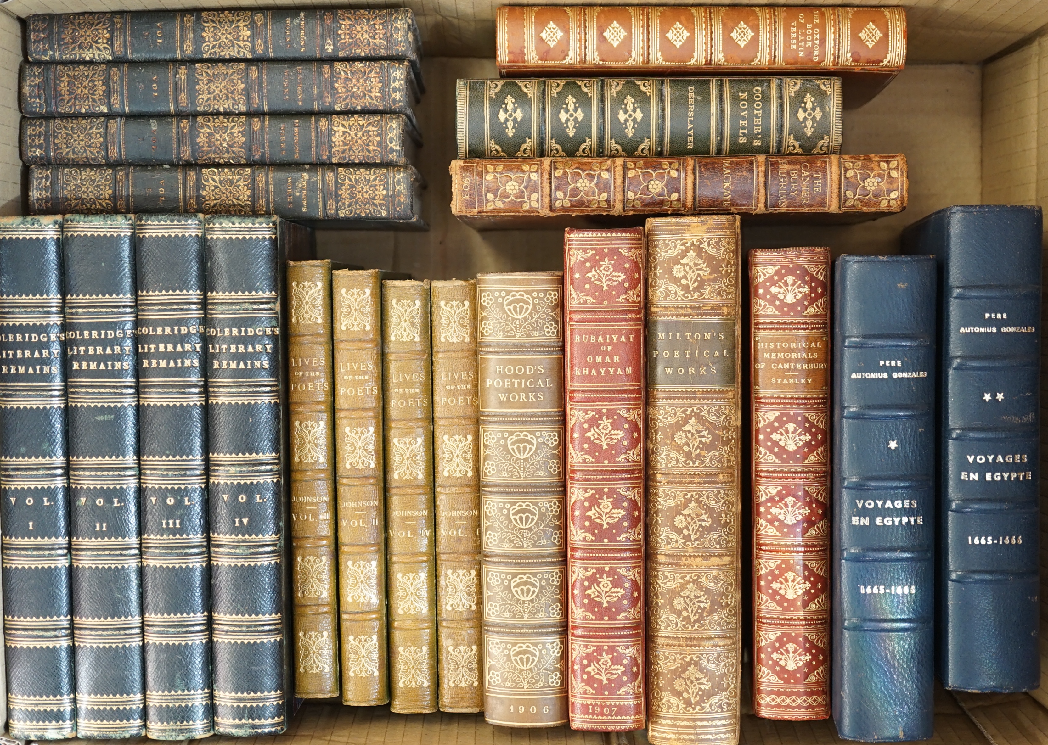BINDINGS - Johnson, Samuel (editor) - The Lives of the most Eminent English Poets, 4 vols, Edinburgh, 1815; Coleridge, Samuel Taylor - The Literary Remains of Samuel Taylor Coleridge, 4 vols, London, 1836; Byron - The Wo